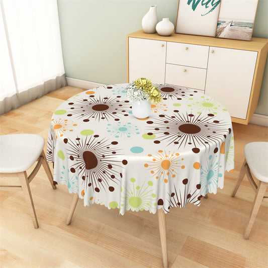 Lofaris Brown Blue Green Orange Rays Dots Round Tablecloth