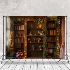 Lofaris Brown Bookshelf Curtain Wood Backdrop For Photograph