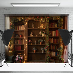 Lofaris Brown Bookshelf Curtain Wood Backdrop For Photograph