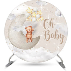 Lofaris Brown Cute Bear Star Moon Round Baby Shower Backdrop