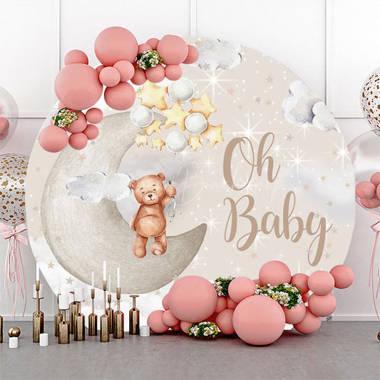 Lofaris Brown Cute Bear Star Moon Round Baby Shower Backdrop