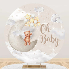 Lofaris Brown Cute Bear Star Moon Round Baby Shower Backdrop