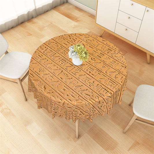 Lofaris Brown Egyptian Hieroglyph Carve Round Tablecloth