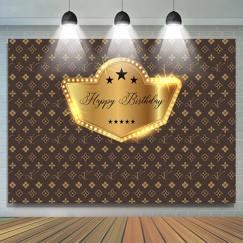 Lofaris Brown Golden Repeat Brand Logo Birthday Backdrop