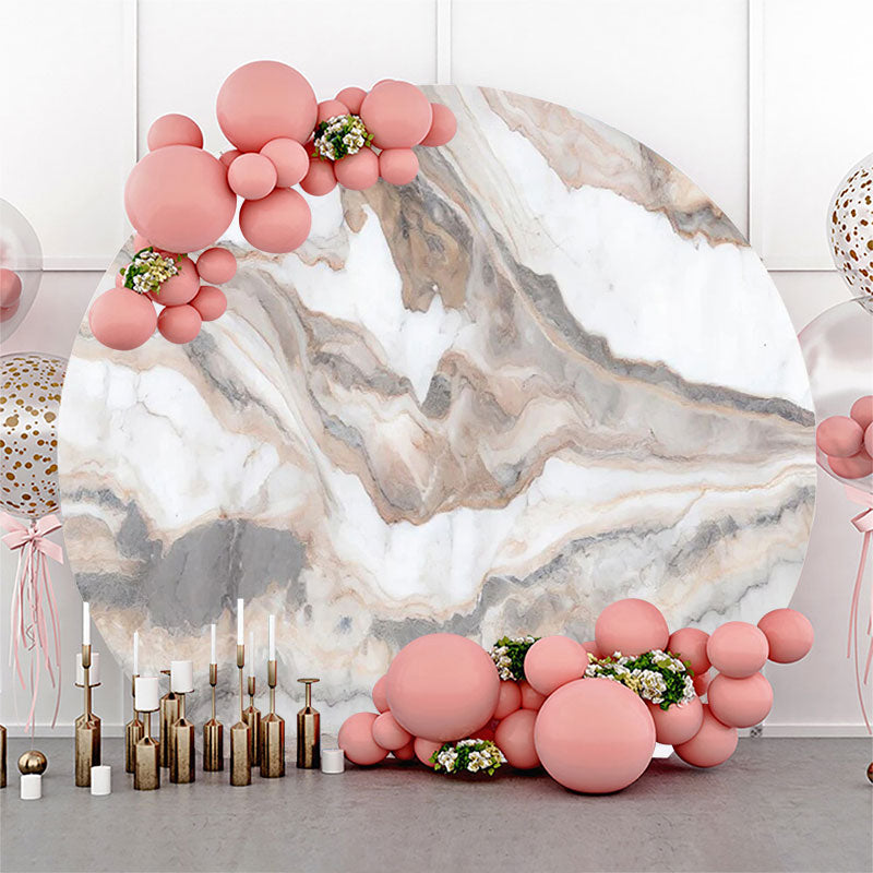 Lofaris Brown Marble Texture Simple Round Birthday Backdrop