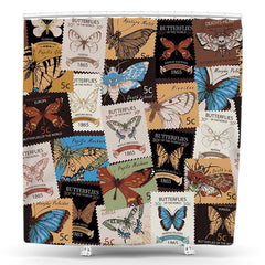 Lofaris Brown Stamp Butterfly Colors Retro Shower Curtain