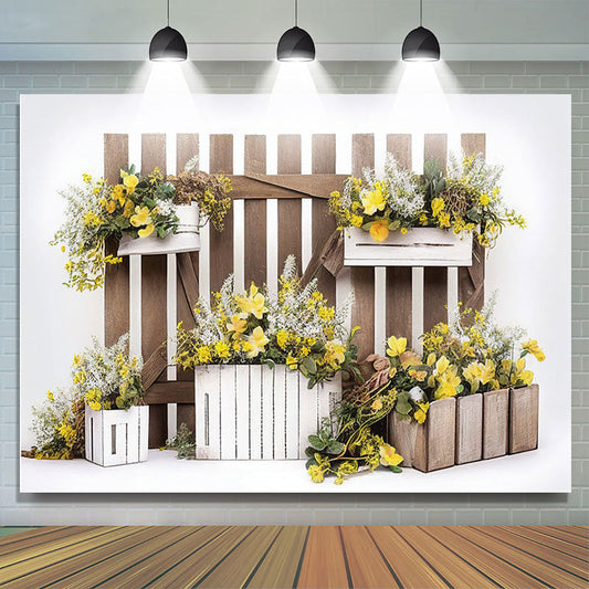 Lofaris Brown Stripes Yellow Floral Cake Smash Backdrop
