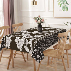 Lofaris Brown White Drawing Flower Leaf Rectangle Tablecloth