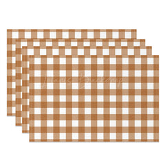 Lofaris Brown White Plaid Prints Modern Set Of 4 Placemats