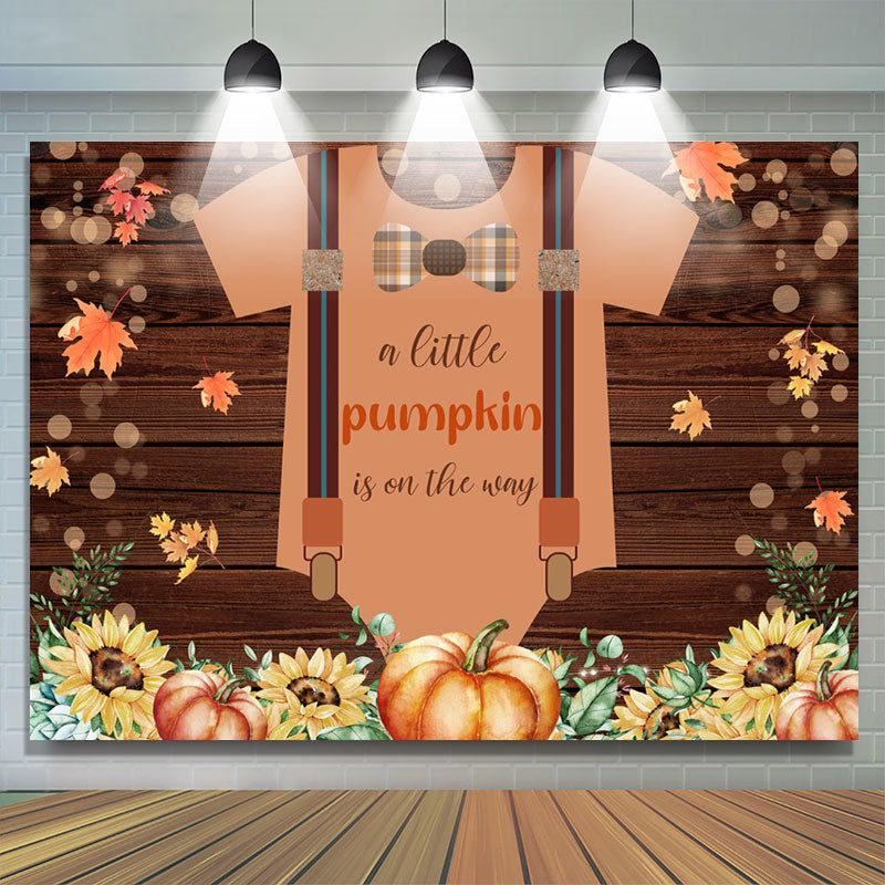 Lofaris Brown Wood Pumpkin Floral Baby Shower Backdrop