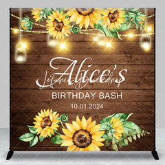 Lofaris Brown Wood Sunflower Custom Birthday Bash Backdrop