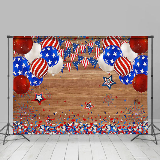 Lofaris Brown Wood USA Balloon Ribbon Independence Day Backdrop