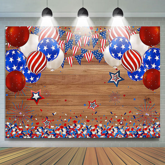 Lofaris Brown Wood USA Balloon Ribbon Independence Day Backdrop