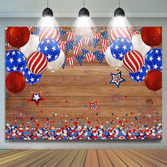 Lofaris Brown Wood USA Balloon Ribbon Independence Day Backdrop