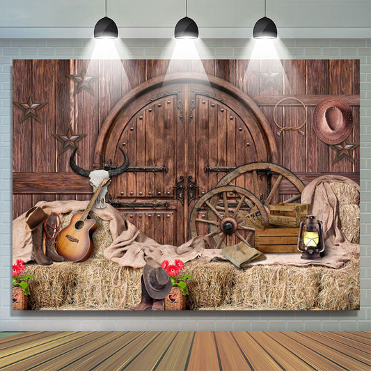 (7 Day Delivery) Lofaris Brown Wood Western Cowboy Birthday Party Backdrop