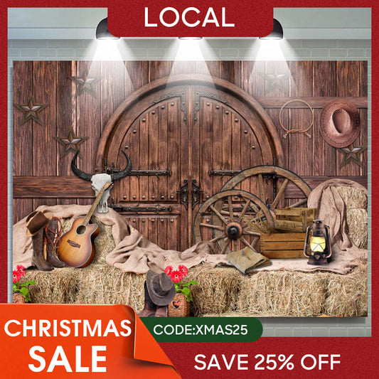 (7 Day Delivery) Lofaris Brown Wood Western Cowboy Birthday Party Backdrop