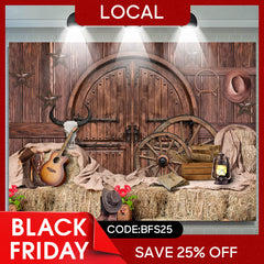 (7 Day Delivery) Lofaris Brown Wood Western Cowboy Birthday Party Backdrop