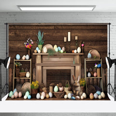 Lofaris Brown Wooden Paschal Eggs Bunny Easter Backdrop
