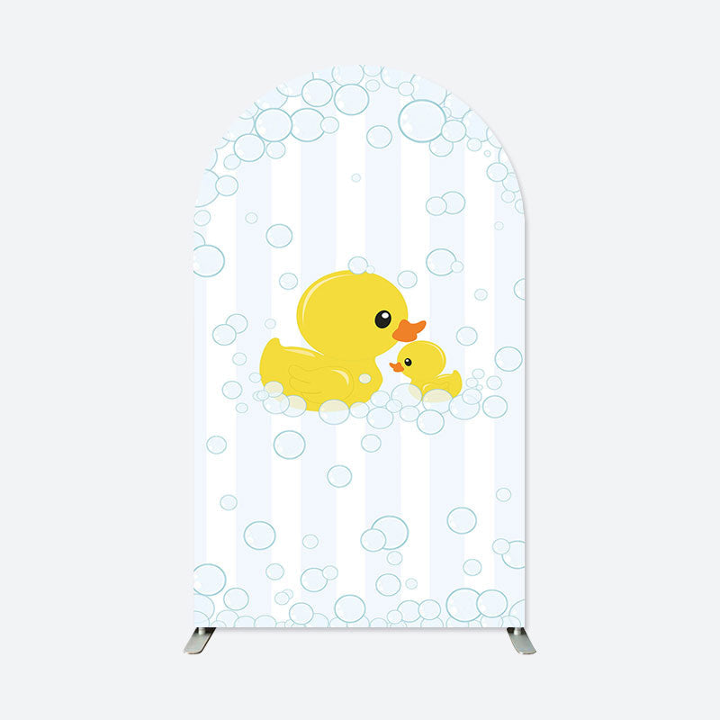 Lofaris Bubbles Yellow Duck Stripe Baby Shower Arch Backdrop