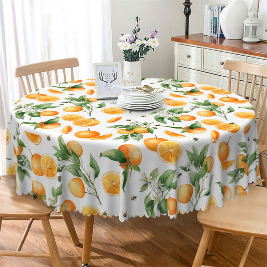 Lofaris Bucolic Oranges Leaves Bee Pattern Circle Tablecloth