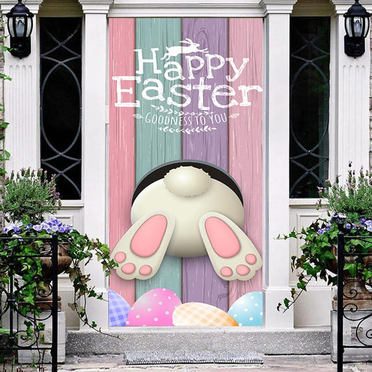 Lofaris Bunny Butt Colorful Wood Board Egg Easter Door Cover