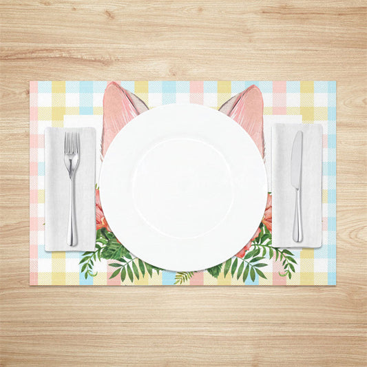 Lofaris Bunny Ear Plaid Red Floral Leaves Set Of 4 Placemats
