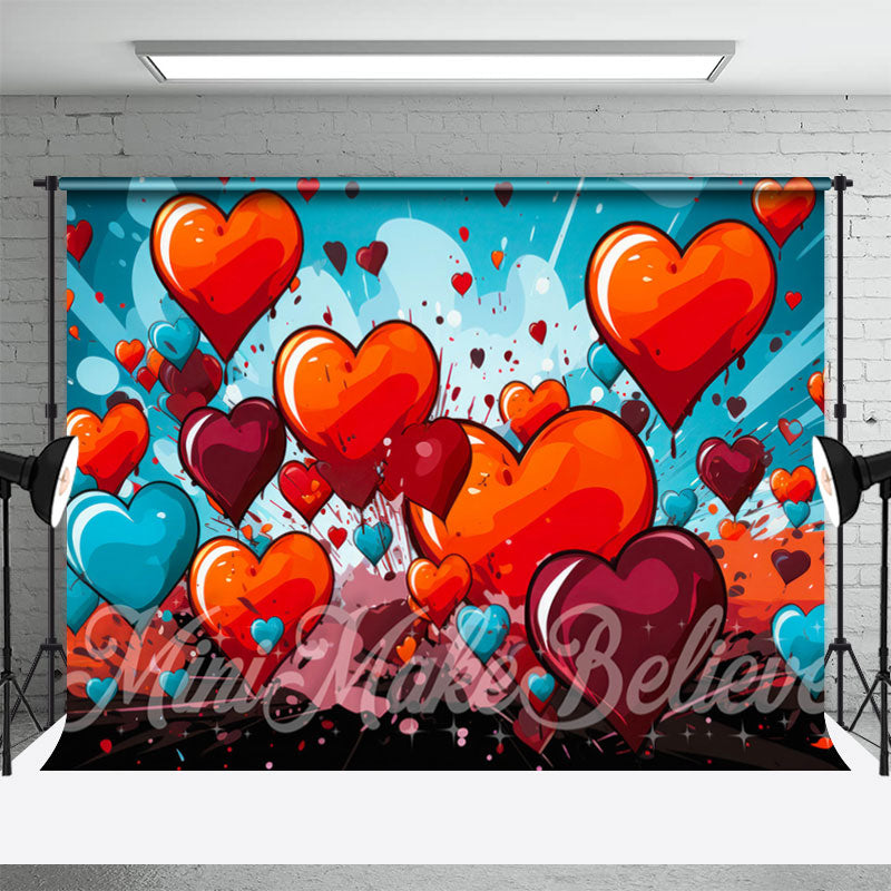 Lofaris Burst Hearts Red And Blue Valentines Day Backdrop