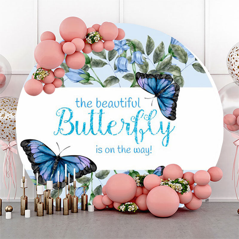 Lofaris Butterflay On The Way Blue Floral Baby Shower Backdrop