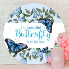 Lofaris Butterflay On The Way Blue Floral Baby Shower Backdrop