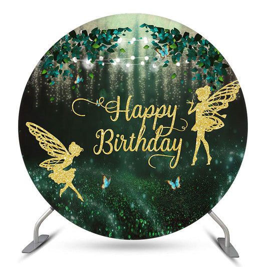 Lofaris Butterfly Fairy Gold Green Birthday Round Backdrop