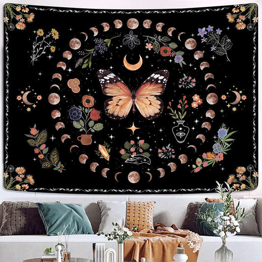 Lofaris Butterfly Floral Star Moon Night Sky Wall Tapestry