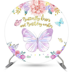 Lofaris Butterfly Kissed And Birthday Wishes Round Backdrop