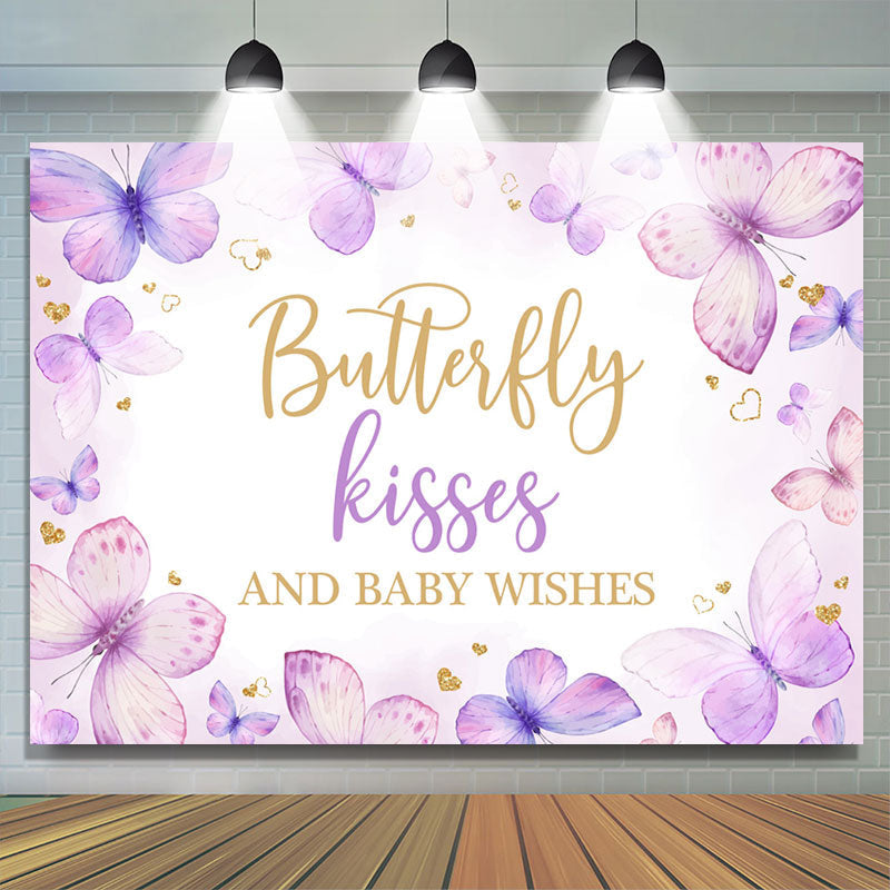 Lofaris Butterfly Kisses Wishes Purple Baby Shower Backdrop