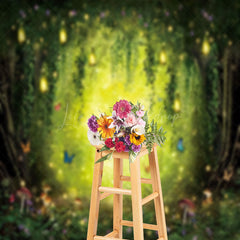 Lofaris Butterfly Mushroom Sparkle Light Forest Backdrop