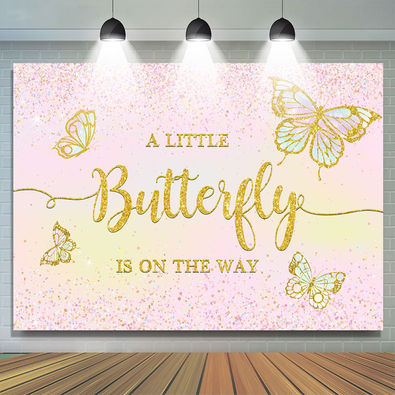 Lofaris Butterfly Pink Gold Glitter Girl Baby Shower Backdrop