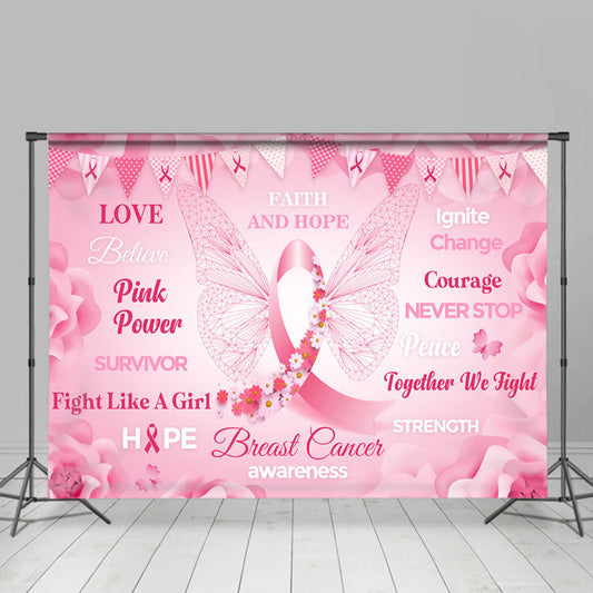 Lofaris Butterfly Pink Power Breast Cancer Awareness Backdrop