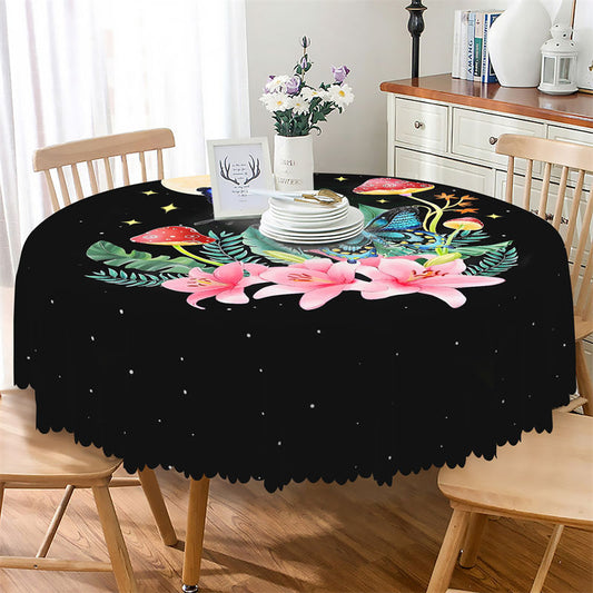 Lofaris Butterfly Plants Night Moon Black Round Tablecloth