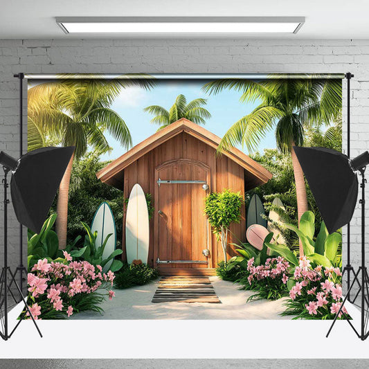 Lofaris Cabin Forest Flower Blue Sky Summer Holiday Backdrop