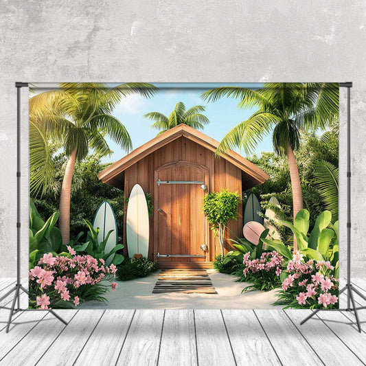 Lofaris Cabin Forest Flower Blue Sky Summer Holiday Backdrop