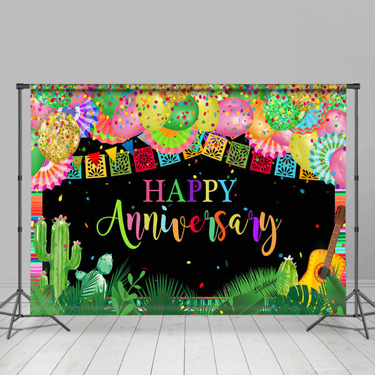 Lofaris Cactus Colorful Mexican Happy Anniversary Backdrop