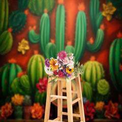 Lofaris Cactus Painting Mexican Sombrero Flower Backdrop