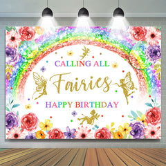 Lofaris Calling All Fairies Rainbow Floral Birthday Backdrop