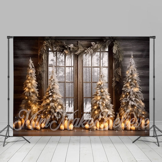 Lofaris Candles Wood Window Forest Merry Christmas Backdrop