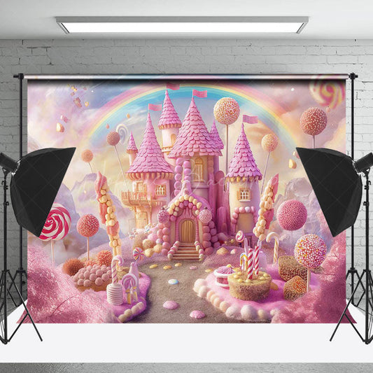Lofaris Candy Castle Rainbow Birthday Cake Smash Backdrop