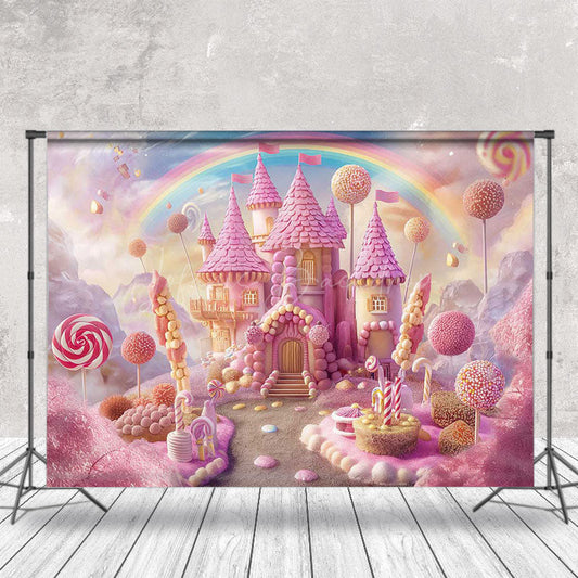 Lofaris Candy Castle Rainbow Birthday Cake Smash Backdrop