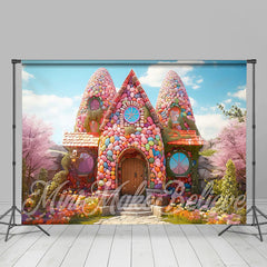 Lofaris Candy Colorful Eggs House Sakura Easter Backdrop