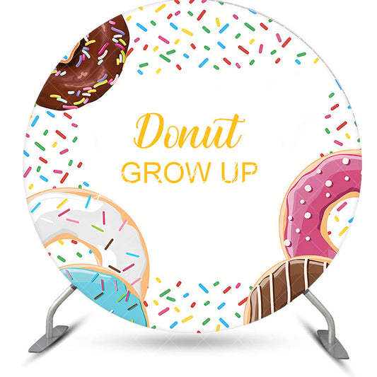 Lofaris Candy Donut Grow Up White Round Birthday Backdrop