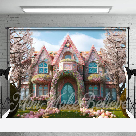 Lofaris Candy Fairy House Sakura Tree Happy Easter Backdrop