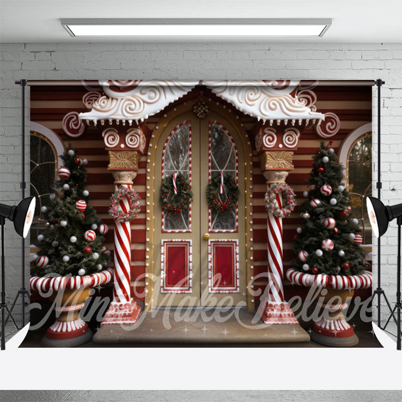 Lofaris Candy House Door Wall Cedars Merry Christmas Backdrop