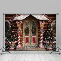 Lofaris Candy House Door Wall Cedars Merry Christmas Backdrop